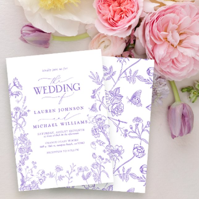 Convites Casamento Floral de Chinoiserie Francesa Lavanda E (Criador carregado)