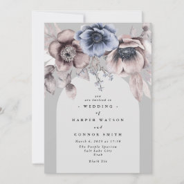 Convites Casamento Floral de Cinza de inverno com Arco Eleg