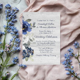 Convites Casamento Floral de Cinza marinho Azul Prateado