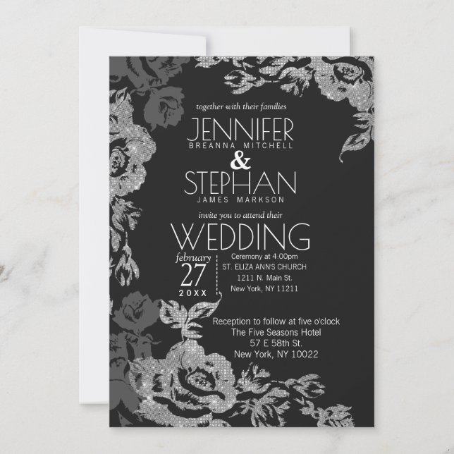 Convites Casamento Floral de Cinza Negra (Frente)
