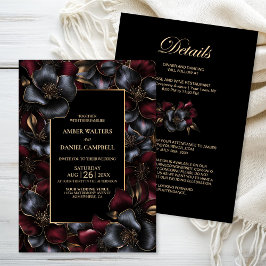 Convites Casamento Floral de Cinza Negra Borgonha