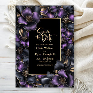 Convites Casamento Floral de Cinza Roxa Negra Salvar a Data