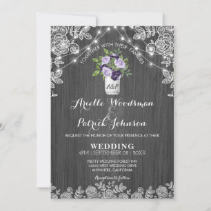 Convites Casamento Floral de Cinzas de Prata Roxo de Mason 