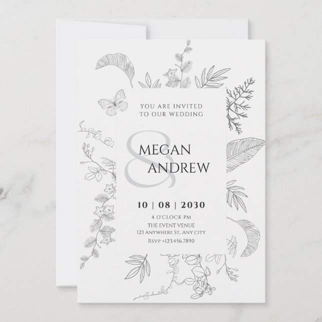 Convites Casamento floral de cinzas de Vintage (Frente)