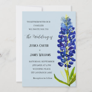 Convites Casamento Floral de Cor Azul-Azul do Texas