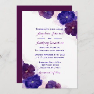 Convites Casamento Floral de Cor Azul-Azul Roxo