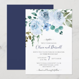 Convites Casamento Floral de Cor Azul-Claro | MARINHO