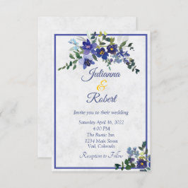 Convites Casamento floral de cor azul e amarela