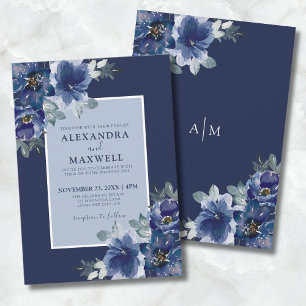 Convites Casamento Floral De Cor Biológica De Azul Elegante