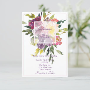 Convites Casamento floral de cor d'água roxa invi
