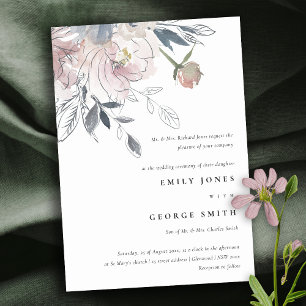 Convites Casamento Floral de Cor de Água com Blush Chic