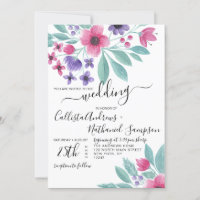 Casamento Floral de Cor de Água Púrpura Rosa Elega