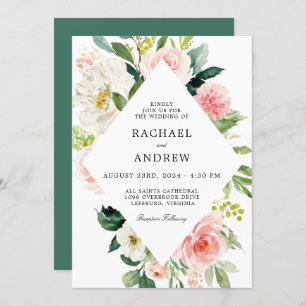 Convites Casamento Floral de Cor de Água Rosa Esbranquiçada