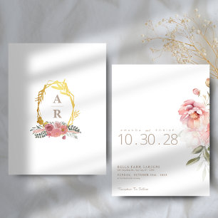 Convites Casamento Floral de Cor de Água Rosa Esbranquiçada