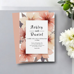 Convites Casamento Floral de Cor de Água Rosa-Rosa-Blush El