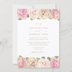 Convites Casamento Floral de Cor de Água Rosa Rosa Rosa El