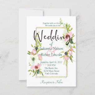 Convites Casamento floral de cor esbranquiçada e branca