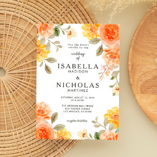 Convites Casamento Floral de Cor Laranja Brilhante