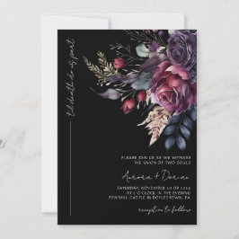 Convites Casamento Floral de Cor Negra Gótica Elegante