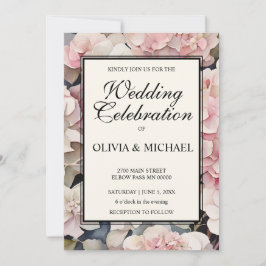 Convites Casamento floral de cor rosa empoeirado Elegante