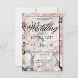 Convites Casamento floral de cor rosa empoeirado Elegante