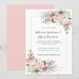 Convites Casamento Floral de Cor Verde-Rosa Esbranquiçada