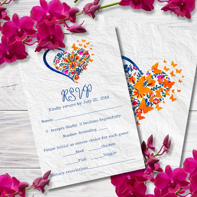 Convites Casamento Floral de Coração e Borboletas Mexicanas (Criador carregado)