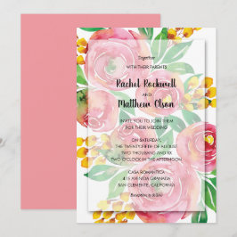 Convites Casamento Floral de Coral Amarelo Cor Amarela Rosa