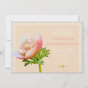 Convites Casamento Floral de Coral e Lace Peony