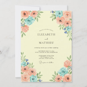 Convites Casamento Floral de Coral Pêssego em Flor