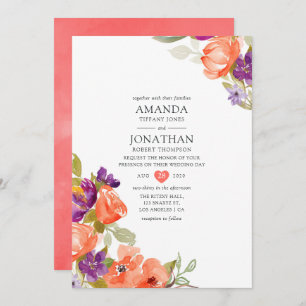 Convites Casamento Floral de Coral Vivo