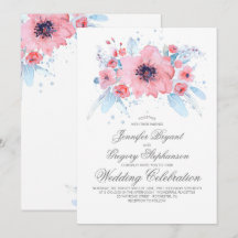 Casamento Floral de Cores de Água Azuis e Rosa