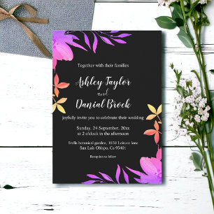 Convites Casamento Floral De Cores Neon Negras E Brancas