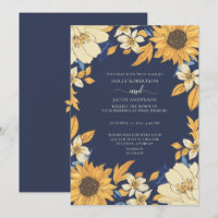 Casamento Floral de Creme Amarelo Azul de Girassol