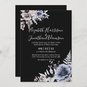 Convites Casamento Floral de Creme Negra Elegante