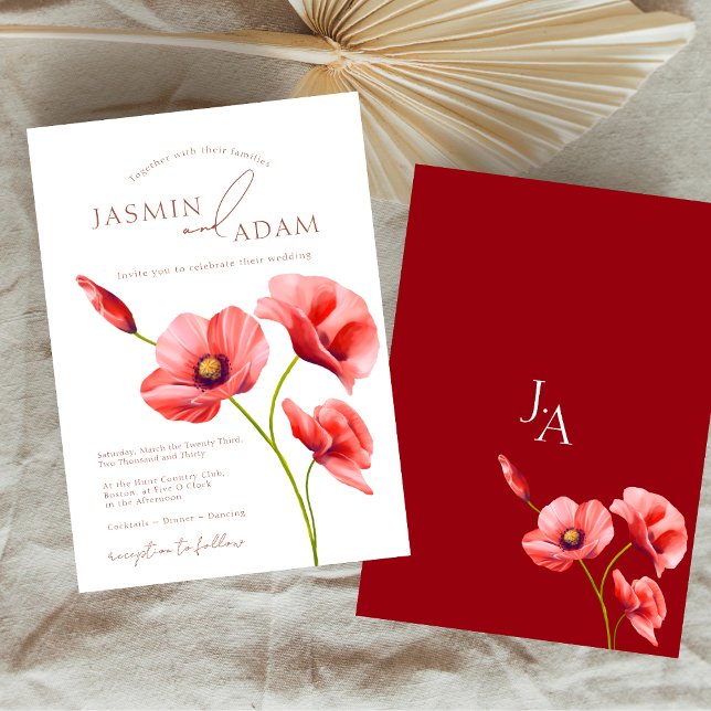Convites Casamento Floral de Crimson Red Poppies (Crimson Red Poppies Floral Wedding Invitation)