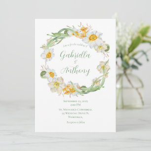 Convites Casamento Floral de Daffodil Branco e Amarelo