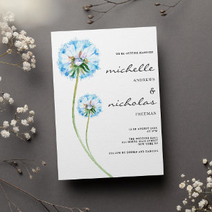 Convites Casamento floral de dandelion verde-lilás azul sim