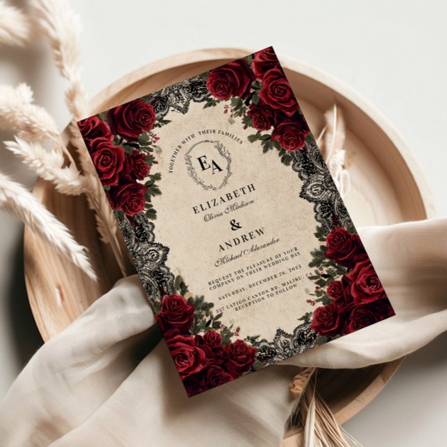 Convites Casamento Floral de Dark Romance Crimson (Criador carregado)