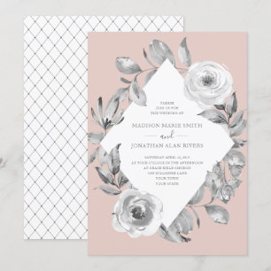 Convites Casamento Floral de Diamante de Cinza Dusty