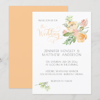 Convites Casamento Floral de Dourada Cor de Água Rosa Pêsse