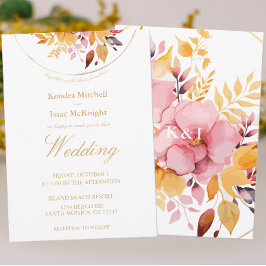 Convites Casamento Floral de Dourado Mel Amarelo