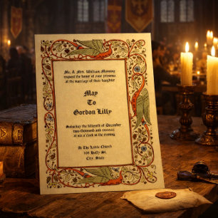 Convites Casamento Floral de Dragões em Estilo Medieval Vin