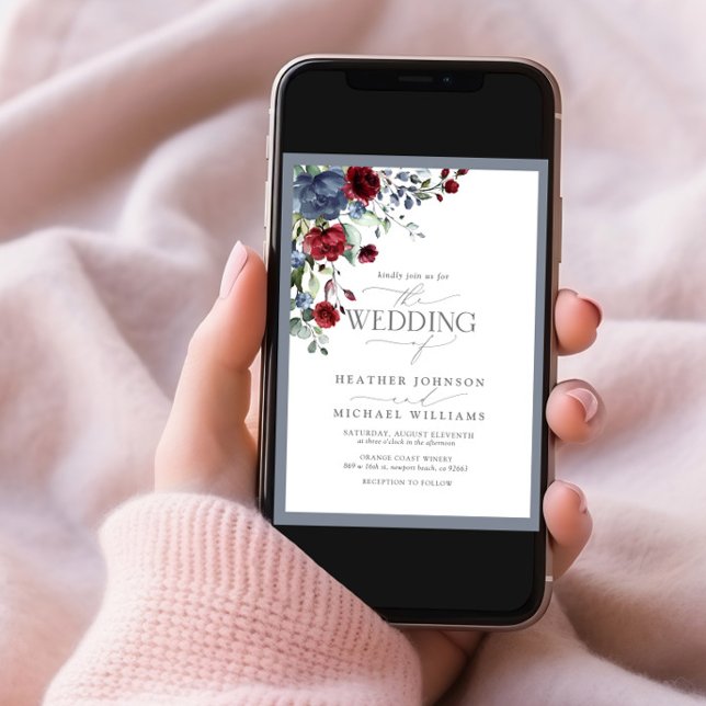 Convites Casamento Floral de Dusty Blue Burgundy (Criador carregado)