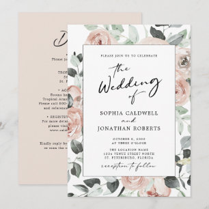 Convites Casamento Floral de Dusty Rosa com tudo em uma Cal