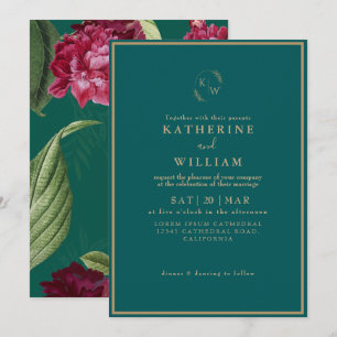 Convites Casamento floral de Dusty Rosa de Burgundy Verde E