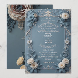 Convites Casamento Floral de Elegante Azul Vintage Invitati