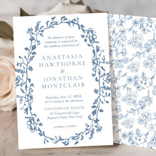 Convites Casamento Floral de Elegante Blue Vintage