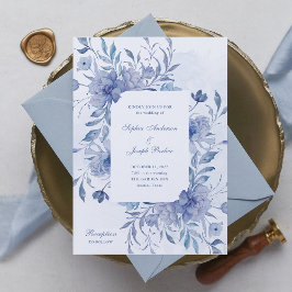 Convites Casamento Floral de Elegante Dusty Chinoiserie Blu