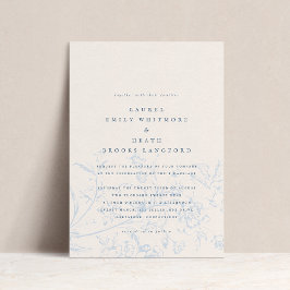 Convites Casamento Floral de Elegante Dusty Chinoiserie Blu